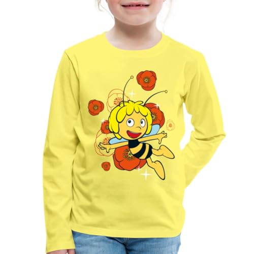 Spreadshirt Biene Maja Mohnblumen Kinder Premium Langarmshirt, 110/116 (4 Jahre), Gelb von Spreadshirt