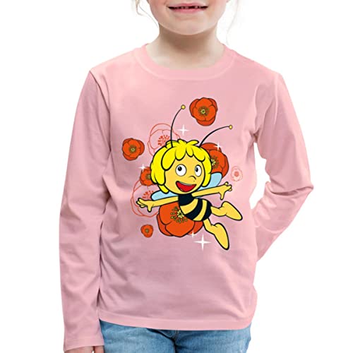 Spreadshirt Biene Maja Mohnblumen Kinder Premium Langarmshirt, 98/104 (2 Jahre), Hellrosa von Spreadshirt