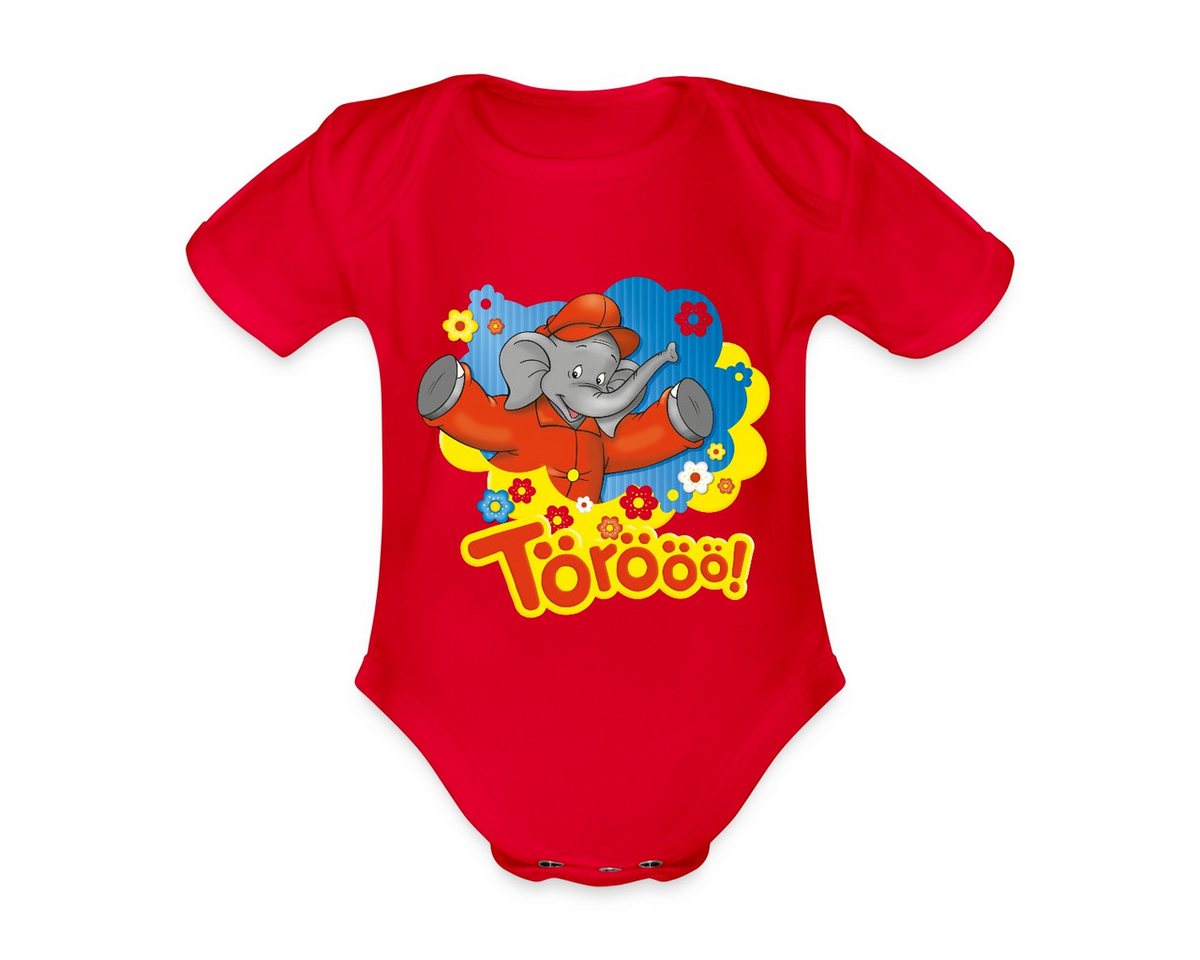 Spreadshirt Body Benjamin Blümchen Trötet Töröö Und Winkt Baby Bio-Kurzarm-Body (1-tlg) von Spreadshirt