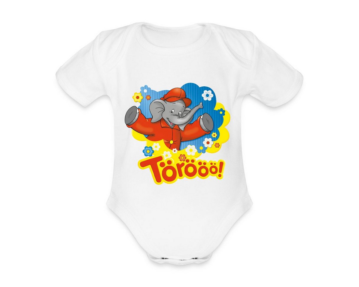 Spreadshirt Body Benjamin Blümchen Trötet Töröö Und Winkt Baby Bio-Kurzarm-Body (1-tlg) von Spreadshirt