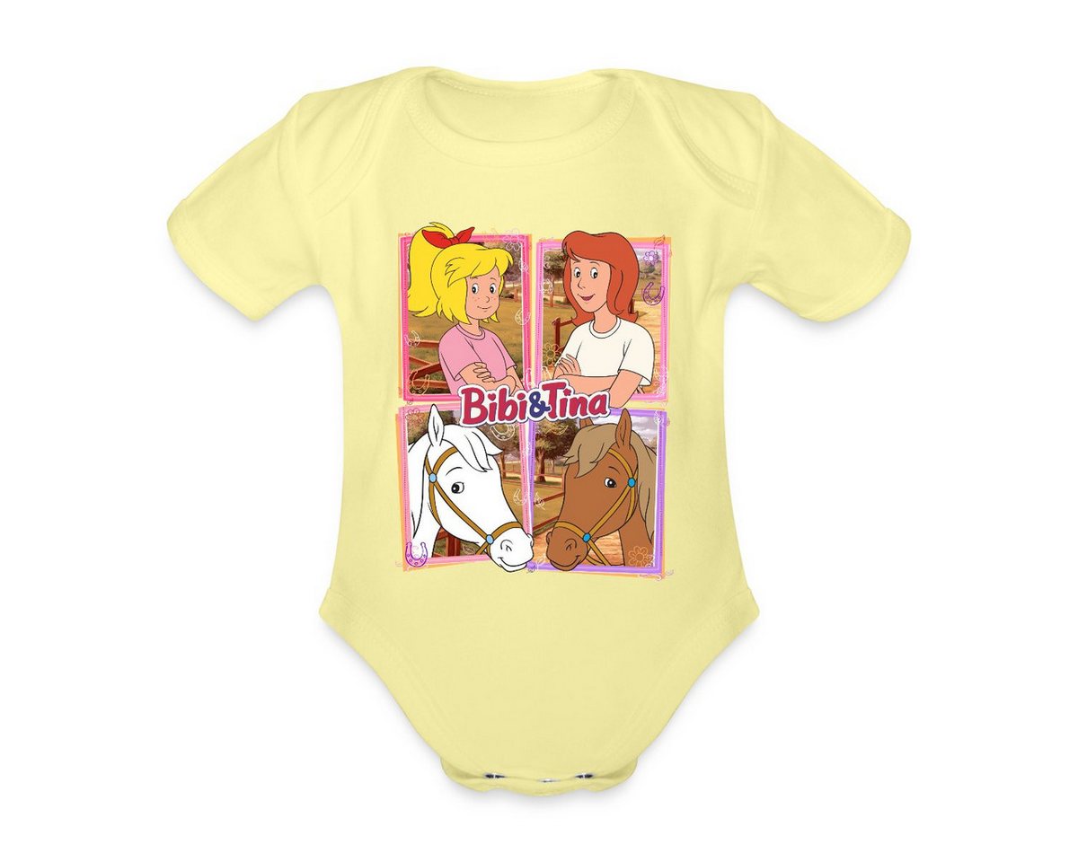 Spreadshirt Body Bibi Und Tina Mit Amadeus Und Sabrina Kachelmotiv Baby Bio-Kurzarm-Bod (1-tlg) von Spreadshirt