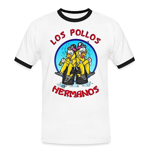 Spreadshirt Breaking Bad Los Pollos Hermanos White Pinkman Frauen Kontrast T-Shirt, S, Weiß/Schwarz von Spreadshirt