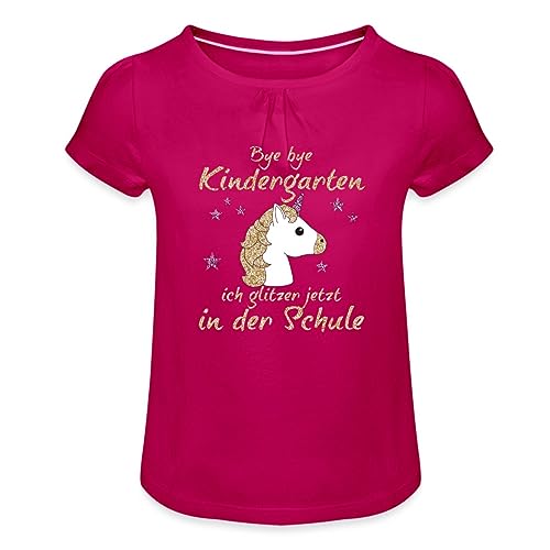 Spreadshirt Bye Bye Kindergarten Glitzer In Der Schule Mädchen T-Shirt mit Raffungen, 6 Jahre, Fuchsia von Spreadshirt
