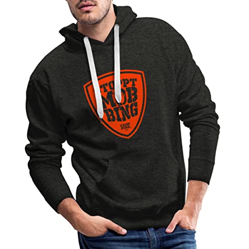 Spreadshirt Camp Stahl Schild Stoppt Mobbing Männer Premium Hoodie, M, Anthrazit von Spreadshirt