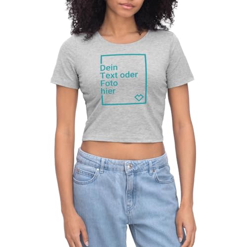 Spreadshirt Crop Top Selbst Gestalten Mit Foto Und Text | Bauchfreies Top Personalisiert Crop Top, S, Grau meliert von Spreadshirt