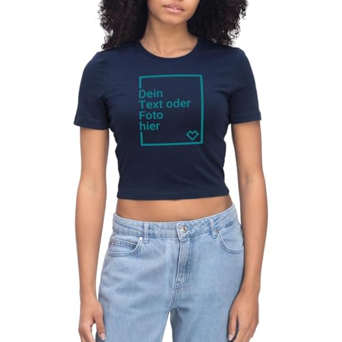Spreadshirt Crop Top Selbst Gestalten Mit Foto Und Text | Bauchfreies Top Personalisiert Crop Top, S, Light Navy von Spreadshirt