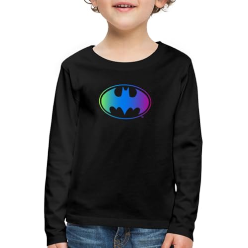 Spreadshirt DC Comics Batman Logo Regenbogenfarben Kinder Premium Langarmshirt, 98/104 (2 Jahre), Schwarz von Spreadshirt