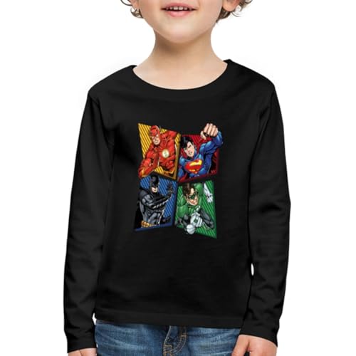Spreadshirt DC Comics Justice League Superhelden Kinder Premium Bio Langarmshirt, 122/128 (6 Jahre), Schwarz von Spreadshirt