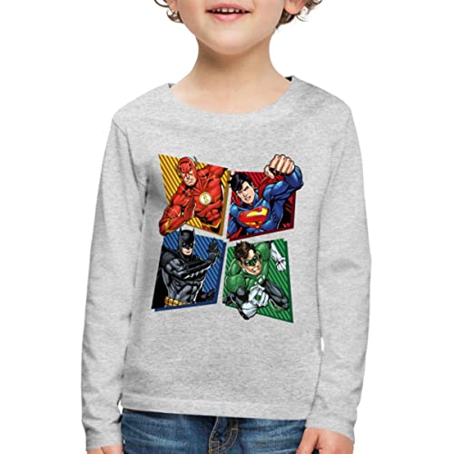 Spreadshirt DC Comics Justice League Superhelden Kinder Premium Langarmshirt, 134/140 (8 Jahre), Grau meliert von Spreadshirt