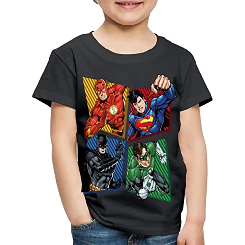 Spreadshirt DC Comics Justice League Superhelden Kinder Premium T-Shirt, 134/140 (8 Jahre), Schwarz von Spreadshirt