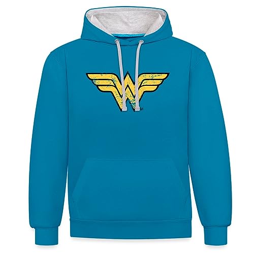 Spreadshirt DC Comics Justice League Wonder Woman Kontrast Hoodie, XL, Pfauenblau/Grau meliert von Spreadshirt