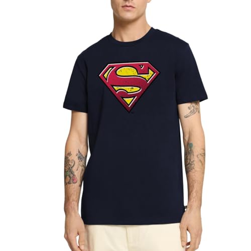 Spreadshirt DC Comics Superman Logo Used Look Punkte Style Männer Premium T-Shirt, S, Navy von Spreadshirt