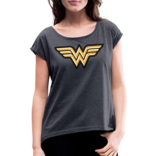 Spreadshirt DC Comics Wonder Woman Logo Original Frauen T-Shirt mit gerollten Ärmeln, XL, Navy meliert von Spreadshirt