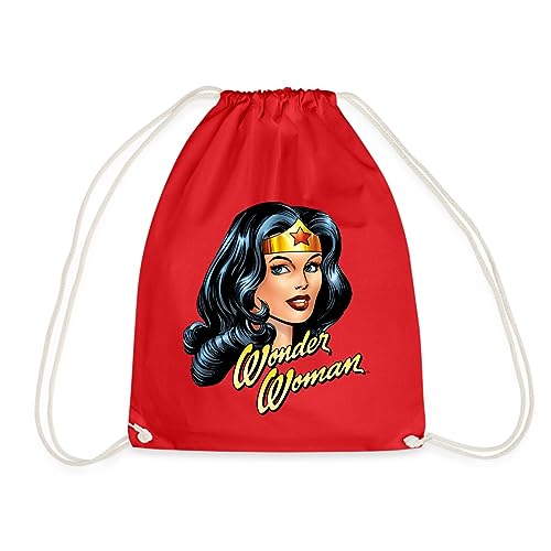 Spreadshirt DC Comics Wonder Woman Porträt Schriftzug Turnbeutel, One size, Rot von Spreadshirt