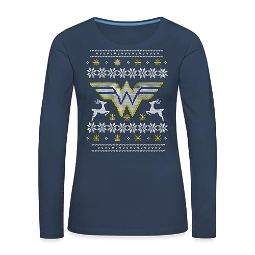 Spreadshirt DC Comics Wonder Woman Weihnachten Ugly Sweater Frauen Premium Langarmshirt, M, Navy von Spreadshirt