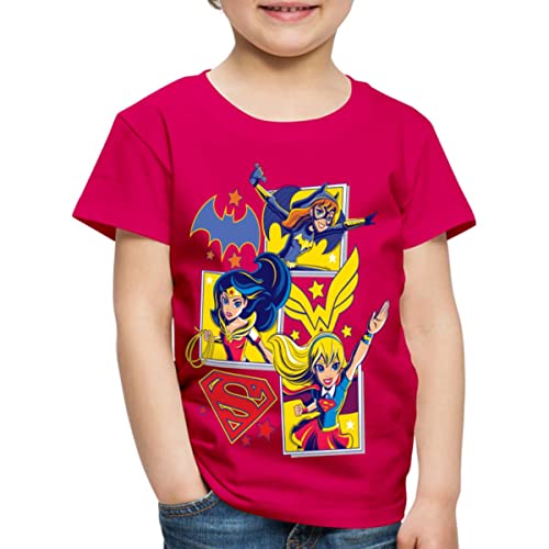 Spreadshirt Super Hero Girls Batgirl Wonder Woman Supergirl Kacheln Kinder Premium T-Shirt, 122/128 (6 Jahre), Dunkles Pink von Spreadshirt