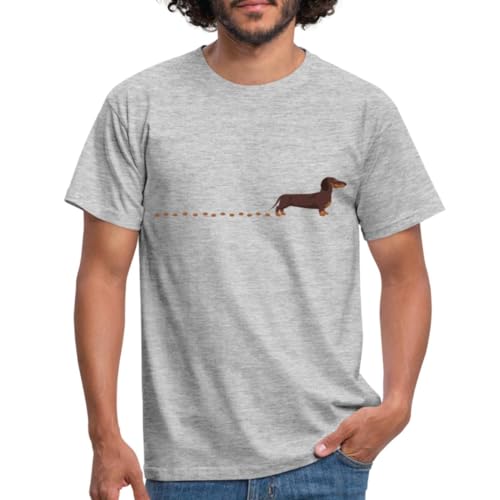 Spreadshirt Dackel mit Dackelspuren Witzig Männer T-Shirt, L, Grau meliert von Spreadshirt