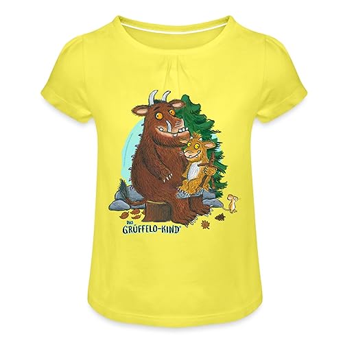 Spreadshirt Der Grüffelo Mit Kind Im Wald Mädchen T-Shirt mit Raffungen, 8 Jahre, Gelb von Spreadshirt