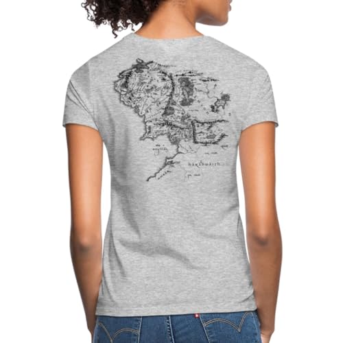 Spreadshirt Der Herr Der Ringe Rückenprint Mittelerde-Karte Frauen T-Shirt, L, Grau meliert von Spreadshirt