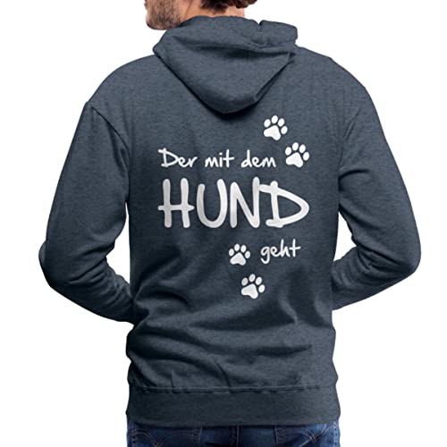 Spreadshirt Der Mit Dem Hund Geht Gassi Hunde Spruch Männer Premium Hoodie, XL, Jeansblau von Spreadshirt