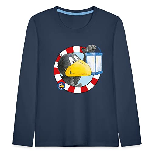 Spreadshirt Der kleine Rabe Socke mit Laterne Kinder Premium Langarmshirt, 110/116 (4 Jahre), Navy von Spreadshirt