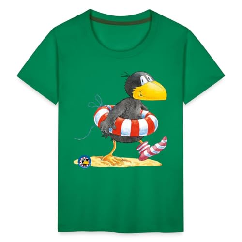 Spreadshirt Der kleine Rabe Socke mit Schwimmreifen Kinder Premium T-Shirt, 110/116 (4 Jahre), Kelly Green von Spreadshirt