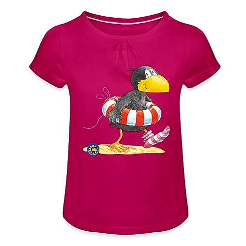 Spreadshirt Der kleine Rabe Socke mit Schwimmreifen Mädchen T-Shirt mit Raffungen, 4 Jahre, Fuchsia von Spreadshirt