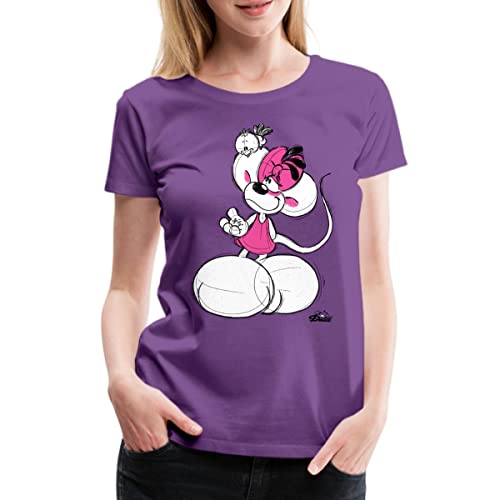 Spreadshirt Diddl Diddlina Füttert Vögelchen Frauen Premium T-Shirt, L, Lila von Spreadshirt