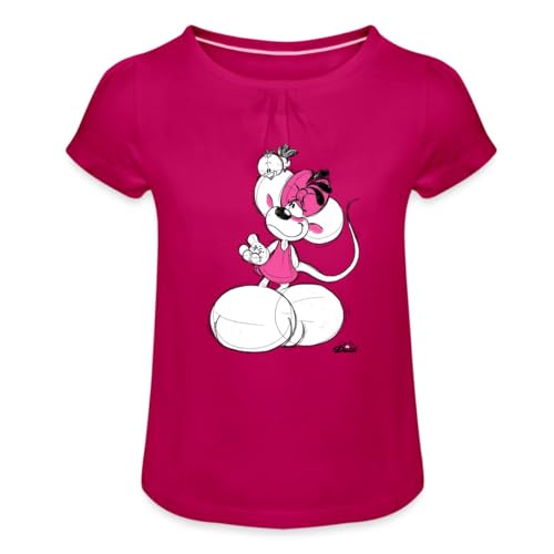 Spreadshirt Diddl Diddlina Füttert Vögelchen Mädchen T-Shirt mit Raffungen, 12 Jahre, Fuchsia von Spreadshirt