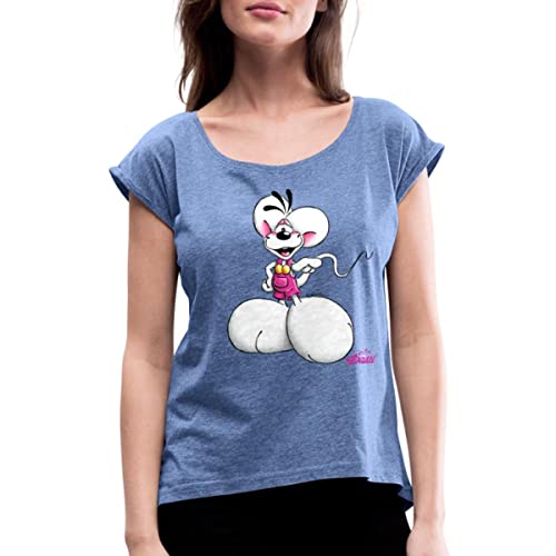 Spreadshirt Diddl Diddlmaus Coole Pose Frauen T-Shirt mit gerollten Ärmeln, L, Denim meliert von Spreadshirt