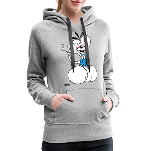 Spreadshirt Diddl Diddlmaus Winkt Fröhlich Frauen Premium Hoodie, XL, Grau meliert von Spreadshirt