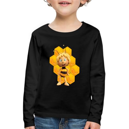 Spreadshirt Die Biene Maja 3 Maja Mit Bienenwabe Kinder Premium Langarmshirt, 110/116 (4 Jahre), Schwarz von Spreadshirt