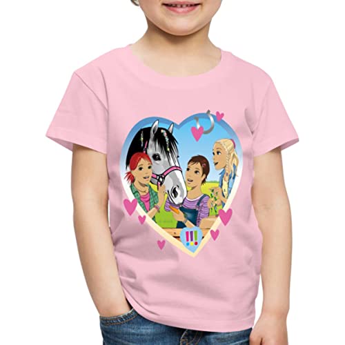 Spreadshirt Die DREI !!! Einsatz Im Pferdestall Kinder Premium T-Shirt, 134/140 (8 Jahre), Hellrosa von Spreadshirt