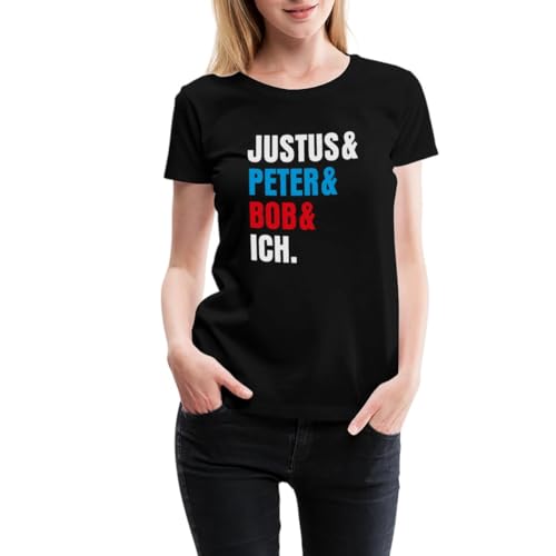 Spreadshirt Die DREI ??? Justus& Peter& Bob& Ich Frauen Premium T-Shirt, M, Schwarz von Spreadshirt