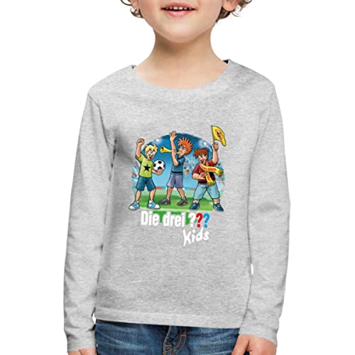 Spreadshirt Die DREI Fragezeichen Kids Fußball Kinder Premium Langarmshirt, 110/116 (4 Jahre), Grau meliert von Spreadshirt