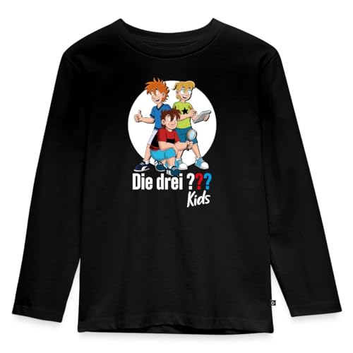 Spreadshirt Die DREI Fragezeichen Kids Justus, Peter, Bob Team Kinder Premium Langarmshirt, 134/140 (8 Jahre), Schwarz von Spreadshirt