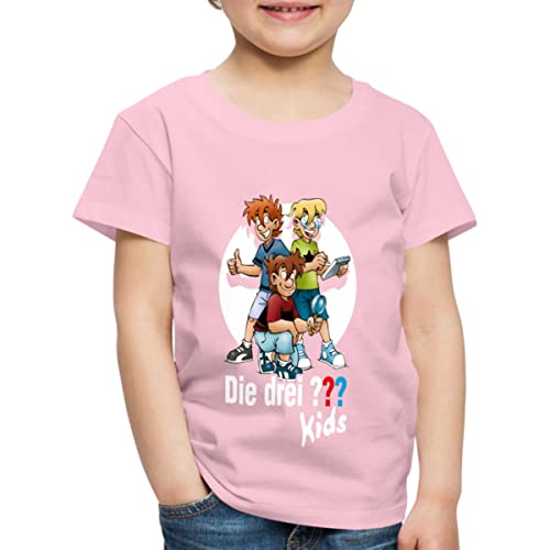 Spreadshirt Die DREI Fragezeichen Kids Justus, Peter, Bob Team Kinder Premium T-Shirt, 134/140 (8 Jahre), Hellrosa von Spreadshirt