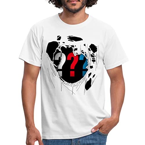 Spreadshirt Die DREI Fragezeichen Logo Brust Männer T-Shirt, L, weiß von Spreadshirt