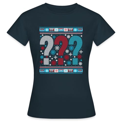 Spreadshirt Die DREI Fragezeichen Ugly Xmas Christmas Frauen T-Shirt, S, Navy von Spreadshirt