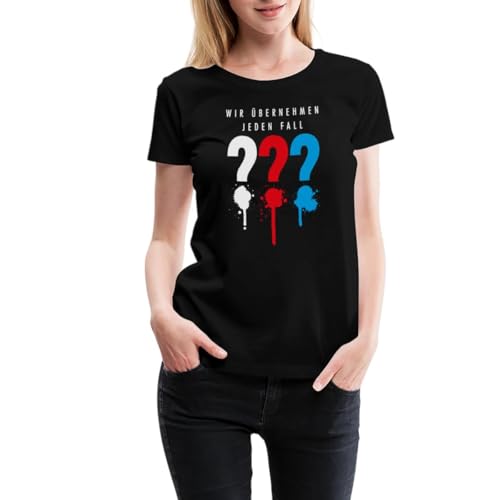 Spreadshirt Die DREI Fragezeichen Wir Übernehmen Jeden Fall Frauen Premium T-Shirt, XXL, Schwarz von Spreadshirt
