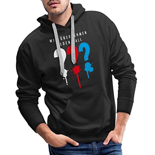 Spreadshirt Die DREI Fragezeichen Wir Übernehmen Jeden Fall Männer Premium Hoodie, 3XL, Schwarz von Spreadshirt