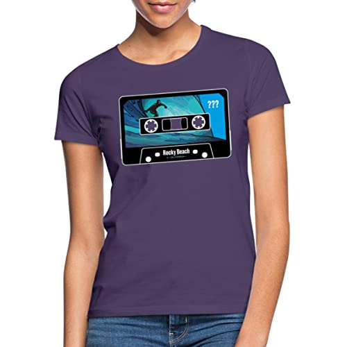 Spreadshirt Die DREI ??? Rocky Beach Kassette Surfen Frauen T-Shirt, M, Dunkellila von Spreadshirt