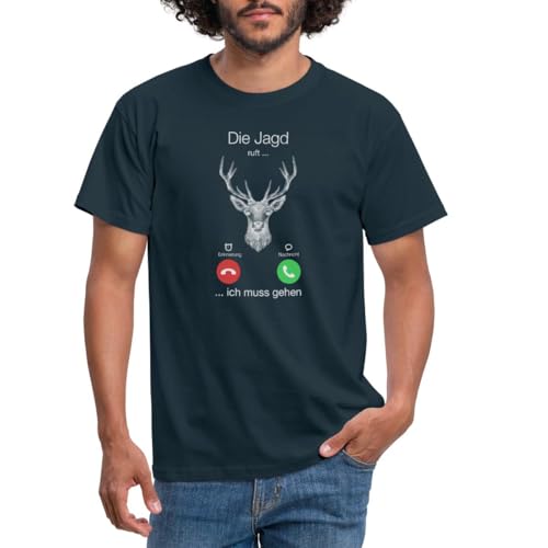 Spreadshirt Die Jagd Ruft Ich Muss Gehen Hirsch Statement Männer T-Shirt, L, Navy von Spreadshirt