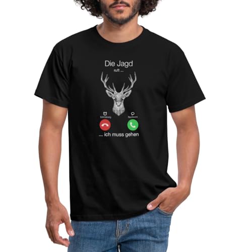 Spreadshirt Die Jagd Ruft Ich Muss Gehen Hirsch Statement Männer T-Shirt, L, Schwarz von Spreadshirt