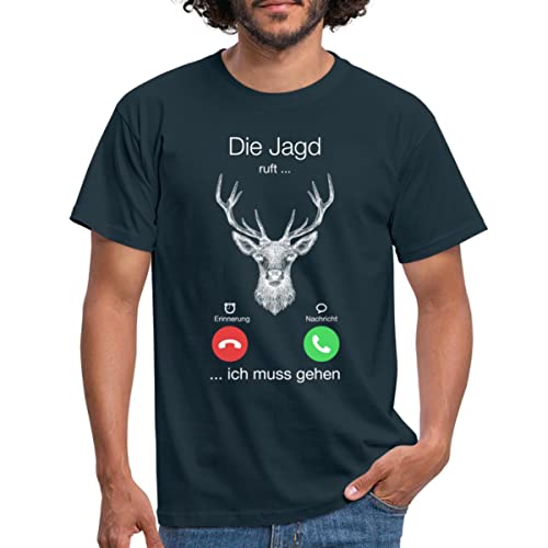 Spreadshirt Die Jagd Ruft Ich Muss Gehen Hirsch Statement Männer T-Shirt, S, Navy von Spreadshirt