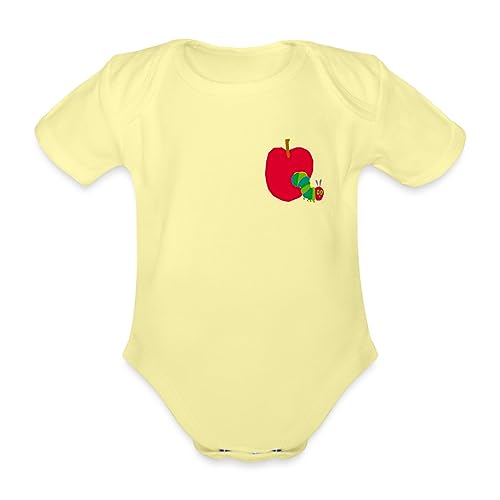 Spreadshirt Die Kleine Raupe Nimmersatt Durch Den Apfel Baby Bio-Kurzarm-Body, 62 (2-3 M.), Hellgelb von Spreadshirt