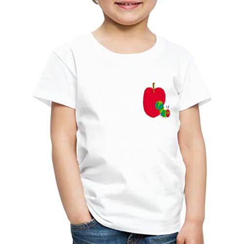 Spreadshirt Die Kleine Raupe Nimmersatt Durch Den Apfel Kinder Premium T-Shirt, 110/116 (4 Jahre), weiß von Spreadshirt