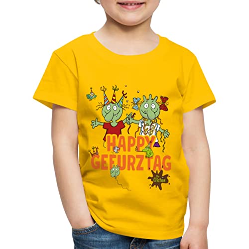 Spreadshirt Die Olchis Classic Happy Gefurztag Geburtstag Kinder Premium T-Shirt, 110/116 (4 Jahre), Sonnengelb von Spreadshirt