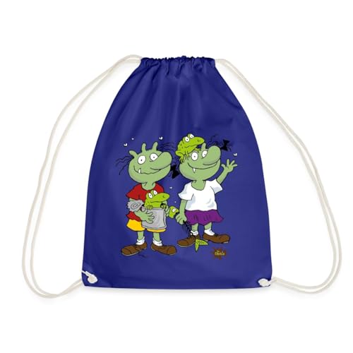 Spreadshirt Die Olchis Classic Olchi-Kinder Mit Zwei Kröten Turnbeutel, One size, Königsblau von Spreadshirt
