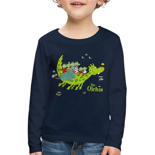 Spreadshirt Die Olchis Classic Zusammen Auf Feuerstuhl Kinder Premium Langarmshirt, 134/140 (8 Jahre), Navy von Spreadshirt